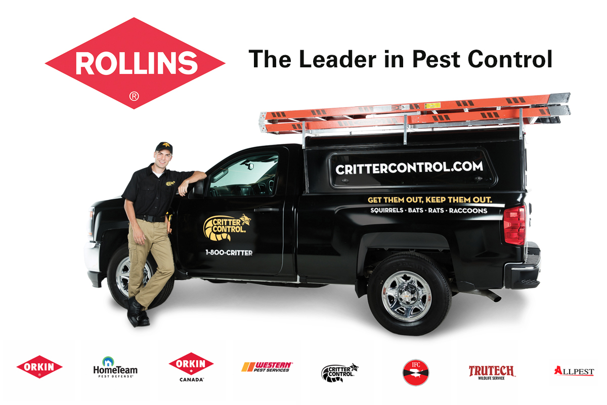 Rollins - The Leader in Pest Control - Logos for Orkin, HomeTeam Pest Defense, Orkin Canada, Western Pest Services, Critter Control, IFC, Trutech Wildlife Service, and Allpest